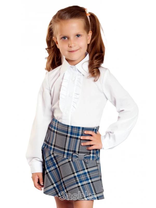 Спідниця для дівчинки Sashka шкільна з бантом сіро-блакитна клітинка, розмір 116-146